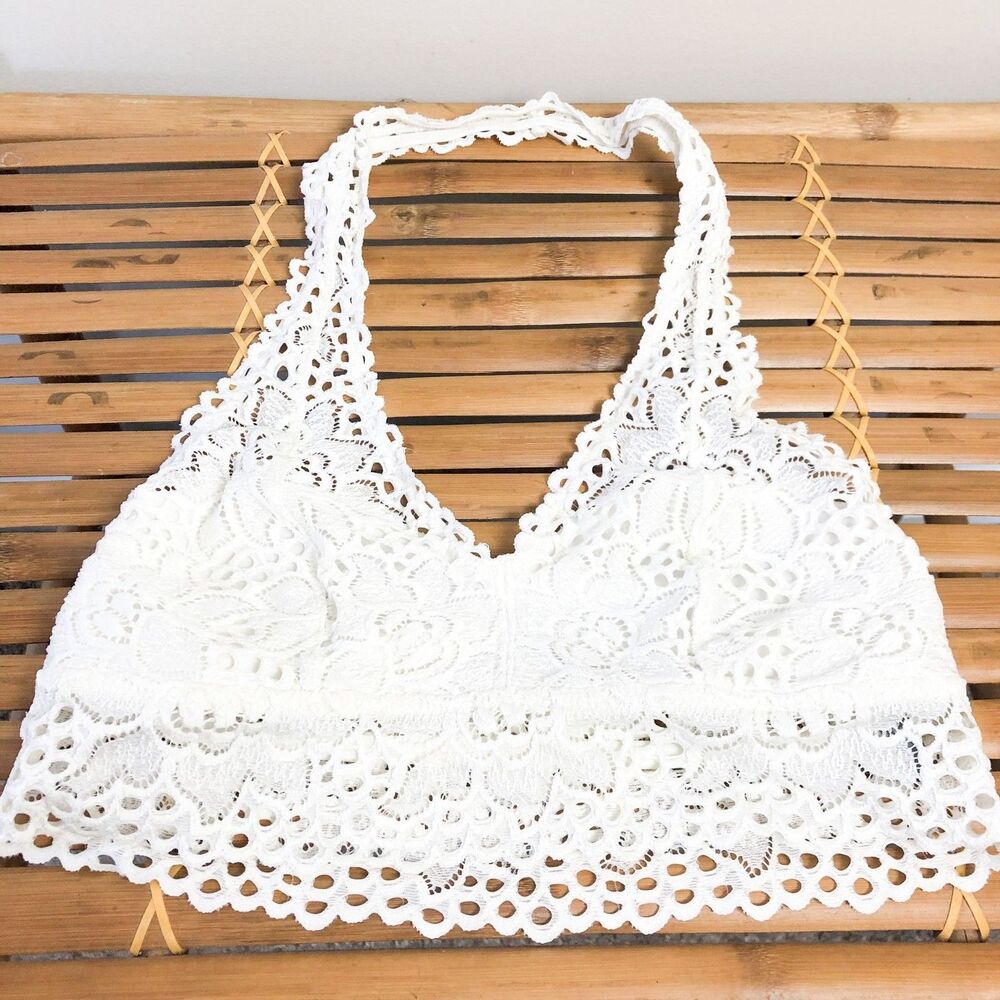Aerie White Halter Lace Long Line Bralette Medium